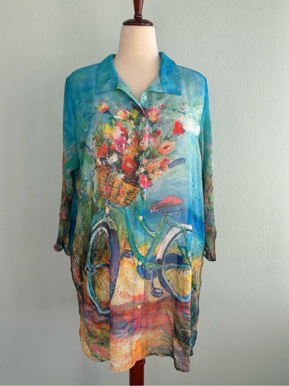 Leoma Lovegrove Bright Blooms Bicycle Basket Tunic Blouse